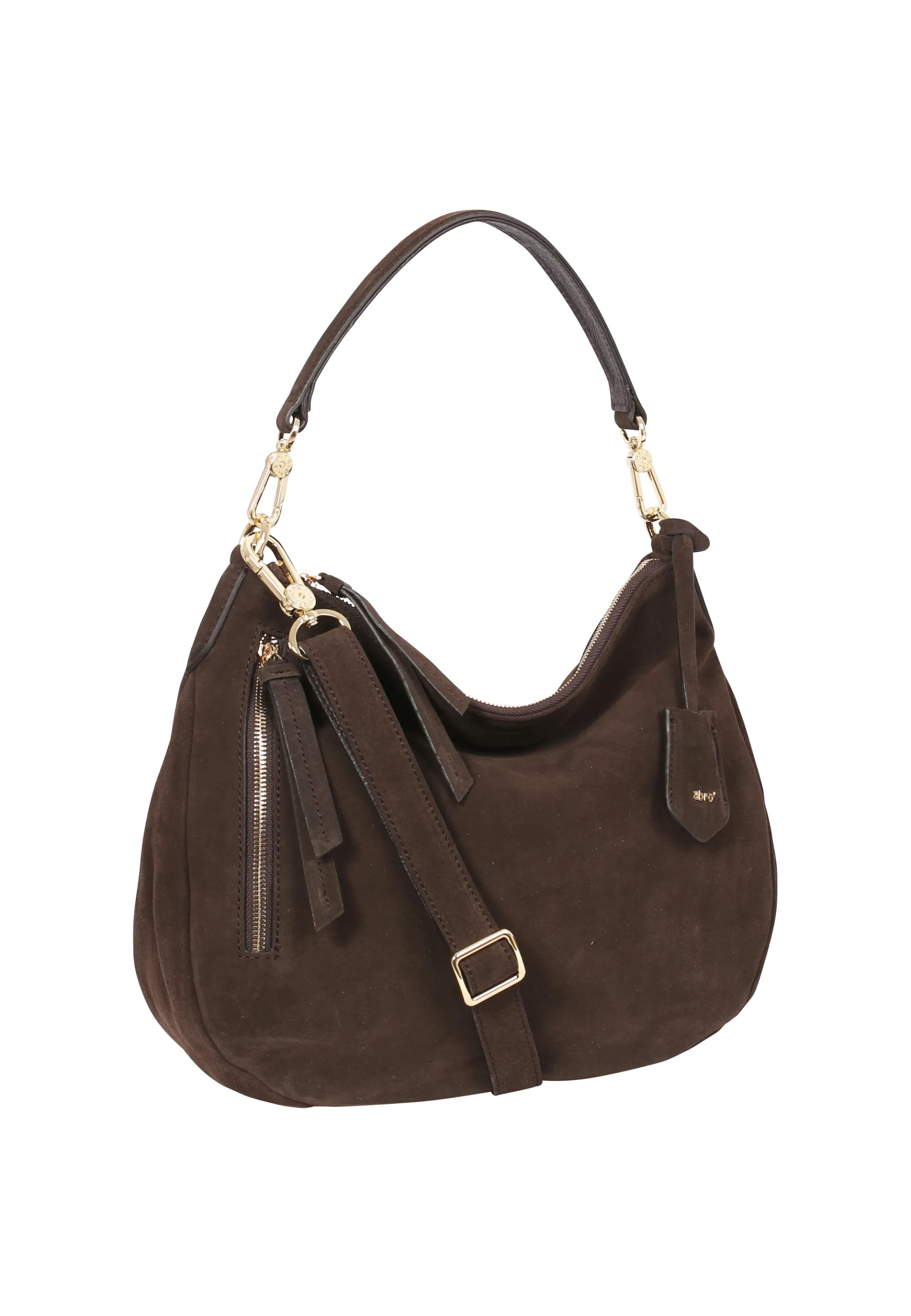 Hot Beutel JUNA medium Leder Suede dark brown Beutel